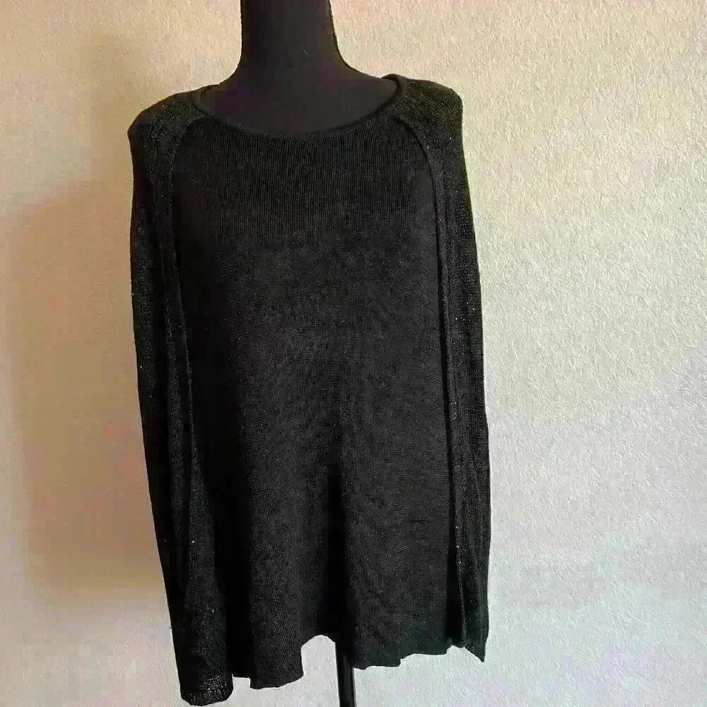 Chico's Chrissy Cape Sweater Pullover Black Sequins Metallic Women Size 3
